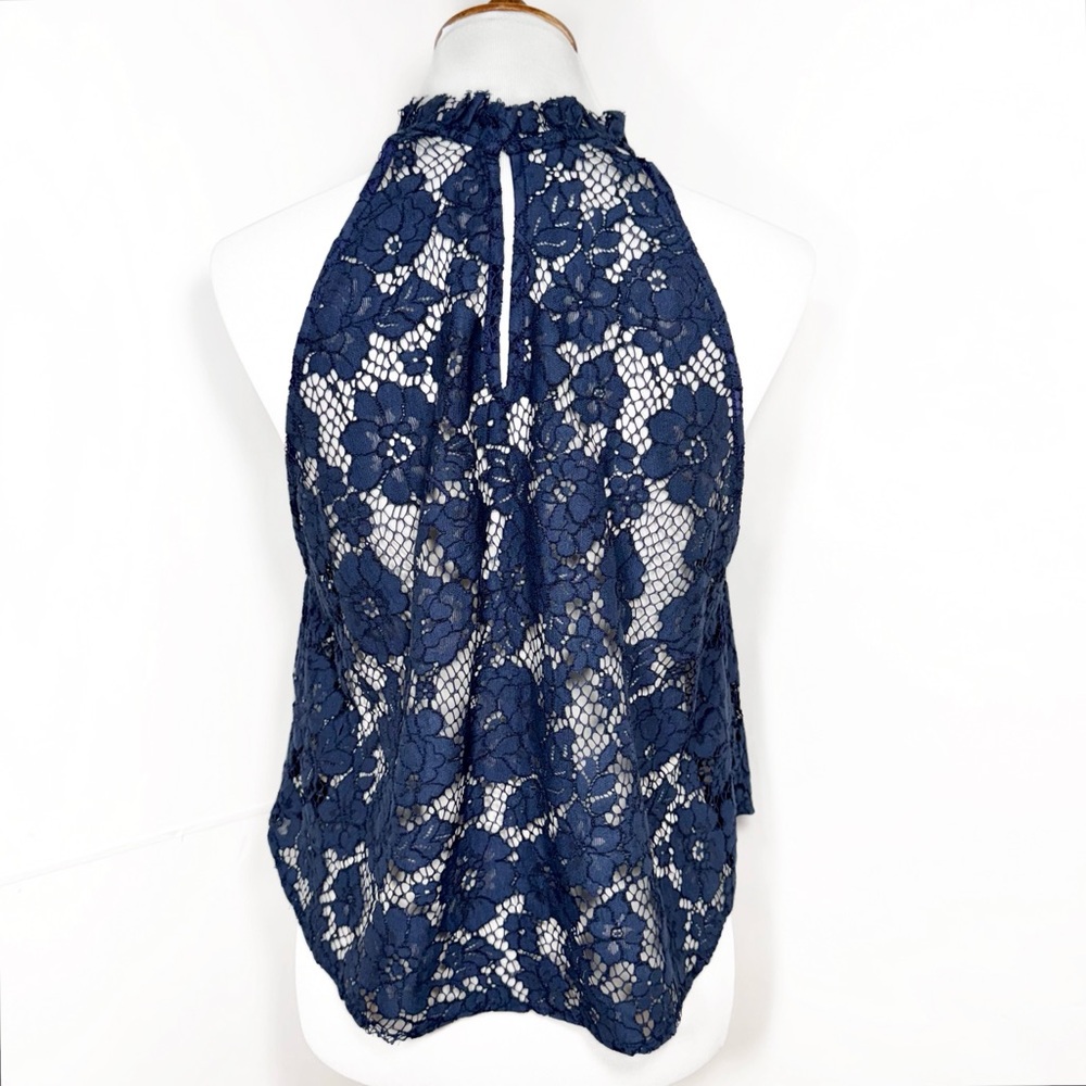 SOLD-Free People Navy Blue Halter High Neck Sleeveless Floral Mesh Crochet Lace - Picture 7 of 12